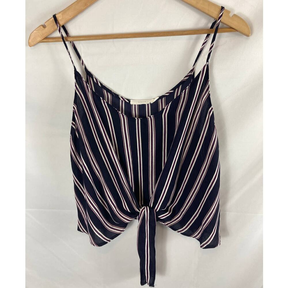 Lush Tie bottom Dark Blue Striped Crop Top Size Medium